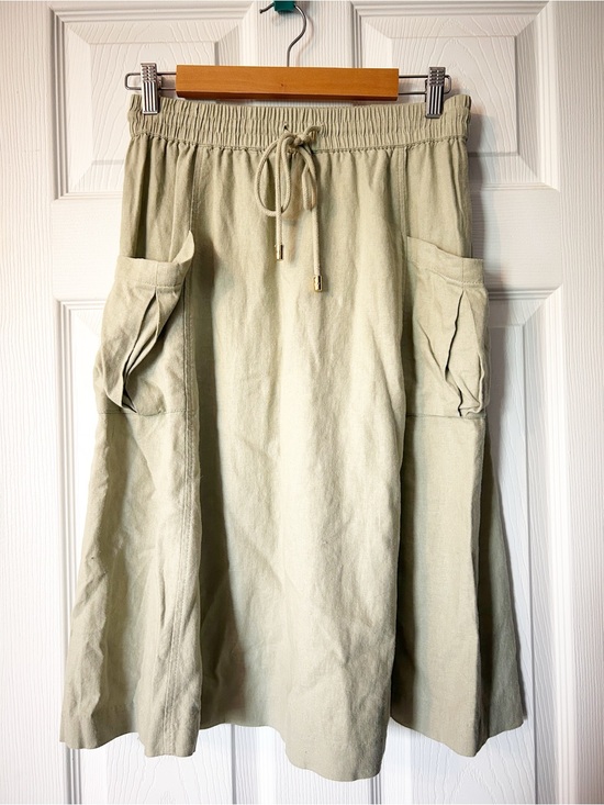 Marc New York Andrew Marc Dresses & Skirts - Marc New York Sage Drawstring Cargo Pocket Midi Linen Blend Skirt- Size XS
